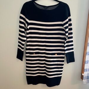 NWT ANN TAYLOR FACTORY Black & White Striped Thick Knit Dress Button Pockets S